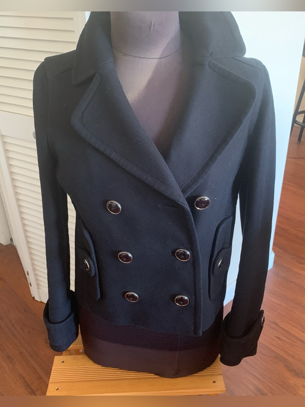 Banana Republic Black Double-Breasted Peacoat